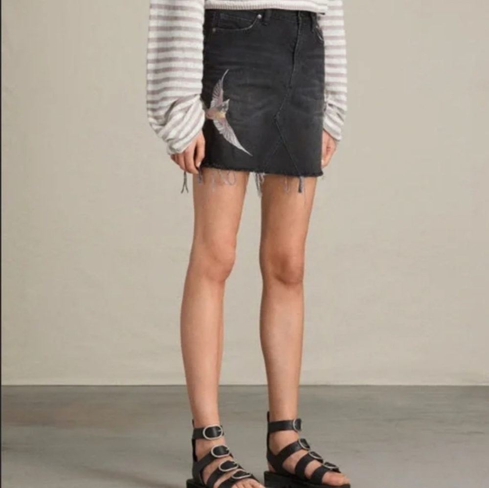 All Saints Bird Skirt Black Denim  Mini Size 00 - Picture 2 of 9